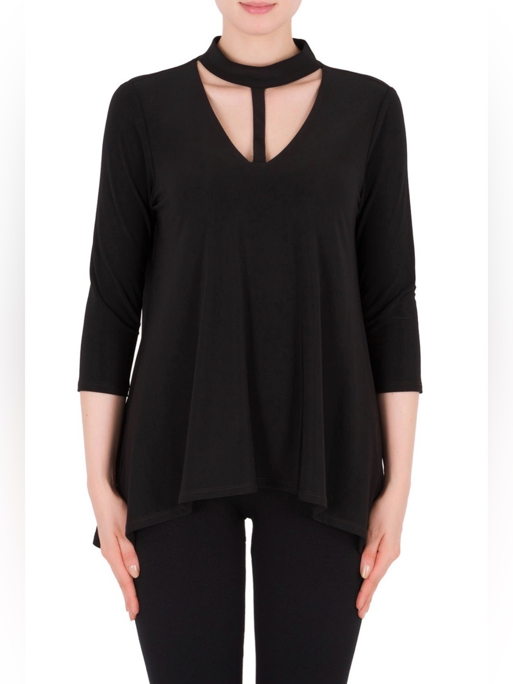 Joseph Ribkoff Black Choker V-Neck Blouse